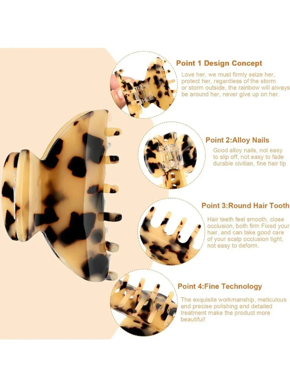Colorful Medium Hair Claw Clips for Thin Hair | Tortoise Shell Design, Non-Slip